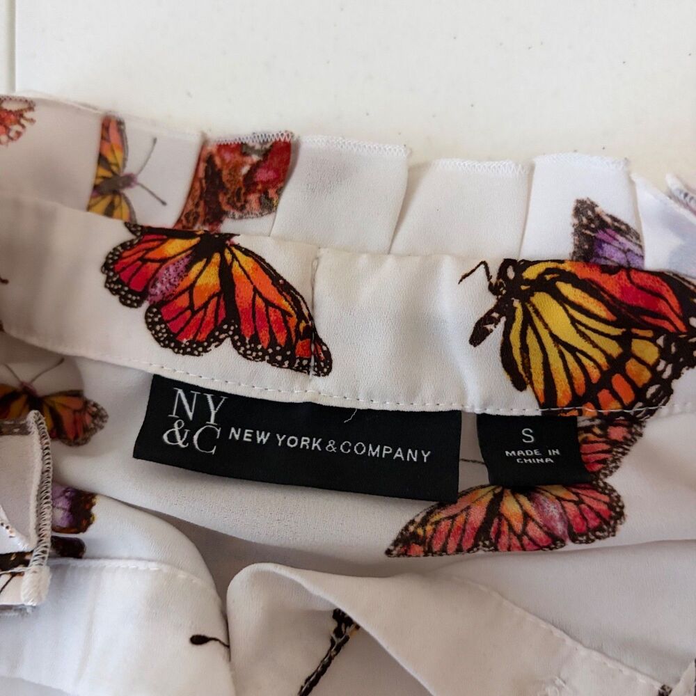 New York & Company Shirt Women's Small Sheer Button Up Butterfly Long Sleeve - Picture 6 of 8